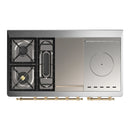 ILVE Majestic III 48-inch Dual Fuel Range with 5 Natural Gas Burner, Griddle, French Top and Solid Door Electric Oven in Graphite Matte with Brass Trim (UM48FSQNR3MGG)