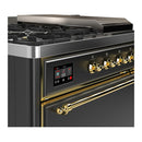 ILVE Majestic III 48-inch Dual Fuel Range with 5 Natural Gas Burner, Griddle, French Top and Solid Door Electric Oven in Graphite Matte with Brass Trim (UM48FSQNR3MGG)