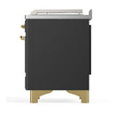 ILVE Majestic III 48-inch Dual Fuel Range with 5 Natural Gas Burner, Griddle, French Top and Solid Door Electric Oven in Graphite Matte with Brass Trim (UM48FSQNR3MGG)
