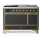ILVE Majestic III 48-inch Dual Fuel Range with 5 Liquid Propane Burner, Griddle, French Top and Solid Door Electric Oven in Graphite Matte with Brass Trim (UM48FSQNR3MGGLP)