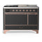 ILVE Majestic III 48-inch Dual Fuel Range with 5 Natural Gas Burner, Griddle, French Top and Solid Door Electric Oven in Graphite Matte with Copper Trim (UM48FSQNR3MGP)