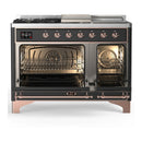 ILVE Majestic III 48-inch Dual Fuel Range with 5 Natural Gas Burner, Griddle, French Top and Solid Door Electric Oven in Graphite Matte with Copper Trim (UM48FSQNR3MGP)