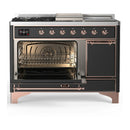 ILVE Majestic III 48-inch Dual Fuel Range with 5 Natural Gas Burner, Griddle, French Top and Solid Door Electric Oven in Graphite Matte with Copper Trim (UM48FSQNR3MGP)