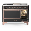 ILVE Majestic III 48-inch Dual Fuel Range with 5 Natural Gas Burner, Griddle, French Top and Solid Door Electric Oven in Graphite Matte with Copper Trim (UM48FSQNR3MGP)