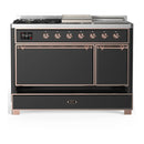 ILVE Majestic III 48-inch Dual Fuel Range with 5 Liquid Propane Burner, Griddle, French Top and Solid Door Electric Oven in Graphite Matte with Copper Trim (UM48FSQNR3MGPLP)