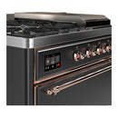 ILVE Majestic III 48-inch Dual Fuel Range with 5 Natural Gas Burner, Griddle, French Top and Solid Door Electric Oven in Graphite Matte with Copper Trim (UM48FSQNR3MGP)