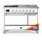 ILVE Majestic III 48-inch Dual Fuel Range with 5 Natural Gas Burner, Griddle, French Top and Solid Door Electric Oven in RAL with Chrome Trim (UM48FSQNR3RAC)