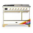 ILVE Majestic III 48-inch Dual Fuel Range with 5 Natural Gas Burner, Griddle, French Top and Solid Door Electric Oven in RAL with Brass Trim (UM48FSQNR3RAG)