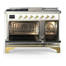ILVE Majestic III 48-inch Dual Fuel Range with 5 Natural Gas Burner, Griddle, French Top and Solid Door Electric Oven in RAL with Brass Trim (UM48FSQNR3RAG)