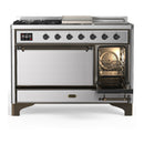 ILVE Majestic III 48-inch Dual Fuel Range with 5 Liquid Propane Burner, Griddle, French Top and Solid Door Electric Oven in Stainless Steel with Burnished Trim (UM48FSQNR3SSBLP)
