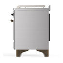 ILVE Majestic III 48-inch Dual Fuel Range with 5 Natural Gas Burner, Griddle, French Top and Solid Door Electric Oven in Stainless Steel with Burnished Trim (UM48FSQNR3SSB)