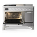 ILVE Majestic III 48-inch Dual Fuel Range with 5 Liquid Propane Burner, Griddle, French Top and Solid Door Electric Oven in Stainless Steel with Chrome Trim (UM48FSQNR3SSCLP)