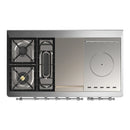 ILVE Majestic III 48-inch Dual Fuel Range with 5 Natural Gas Burner, Griddle, French Top and Solid Door Electric Oven in Stainless Steel with Chrome Trim (UM48FSQNR3SSC)