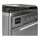 ILVE Majestic III 48-inch Dual Fuel Range with 5 Natural Gas Burner, Griddle, French Top and Solid Door Electric Oven in Stainless Steel with Chrome Trim (UM48FSQNR3SSC)