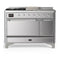 ILVE Majestic III 48-inch Dual Fuel Range with 5 Natural Gas Burner, Griddle, French Top and Solid Door Electric Oven in Stainless Steel with Chrome Trim (UM48FSQNR3SSC)