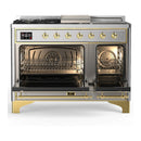 ILVE Majestic III 48-inch Dual Fuel Range with 5 Liquid Propane Burner, Griddle, French Top and Solid Door Electric Oven in Stainless Steel with Brass Trim (UM48FSQNR3SSGLP)