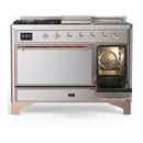 ILVE Majestic III 48-inch Dual Fuel Range with 5 Liquid Propane Burner, Griddle, French Top and Solid Door Electric Oven in Stainless Steel with Copper Trim (UM48FSQNR3SSPLP)