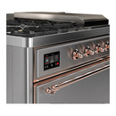 ILVE Majestic III 48-inch Dual Fuel Range with 5 Liquid Propane Burner, Griddle, French Top and Solid Door Electric Oven in Stainless Steel with Copper Trim (UM48FSQNR3SSPLP)
