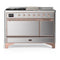 ILVE Majestic III 48-inch Dual Fuel Range with 5 Liquid Propane Burner, Griddle, French Top and Solid Door Electric Oven in Stainless Steel with Copper Trim (UM48FSQNR3SSPLP)