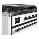 ILVE Majestic III 48-inch Dual Fuel Range with 5 Liquid Propane Burner, Griddle, French Top and Solid Door Electric Oven in White with Burnished Trim (UM48FSQNR3WHBLP)