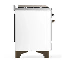 ILVE Majestic III 48-inch Dual Fuel Range with 5 Natural Gas Burner, Griddle, French Top and Solid Door Electric Oven in White with Burnished Trim (UM48FSQNR3WHB)
