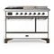 ILVE Majestic III 48-inch Dual Fuel Range with 5 Liquid Propane Burner, Griddle, French Top and Solid Door Electric Oven in White with Burnished Trim (UM48FSQNR3WHBLP)