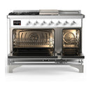 ILVE Majestic III 48-inch Dual Fuel Range with 5 Liquid Propane Burner, Griddle, French Top and Solid Door Electric Oven in White with Chrome Trim (UM48FSQNR3WHCLP)
