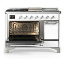 ILVE Majestic III 48-inch Dual Fuel Range with 5 Liquid Propane Burner, Griddle, French Top and Solid Door Electric Oven in White with Chrome Trim (UM48FSQNR3WHCLP)