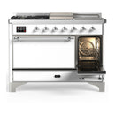 ILVE Majestic III 48-inch Dual Fuel Range with 5 Liquid Propane Burner, Griddle, French Top and Solid Door Electric Oven in White with Chrome Trim (UM48FSQNR3WHCLP)