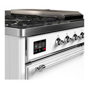 ILVE Majestic III 48-inch Dual Fuel Range with 5 Natural Gas Burner, Griddle, French Top and Solid Door Electric Oven in White with Chrome Trim (UM48FSQNR3WHC)