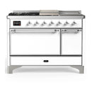 ILVE Majestic III 48-inch Dual Fuel Range with 5 Liquid Propane Burner, Griddle, French Top and Solid Door Electric Oven in White with Chrome Trim (UM48FSQNR3WHCLP)