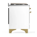 ILVE Majestic III 48-inch Dual Fuel Range with 5 Natural Gas Burner, Griddle, French Top and Solid Door Electric Oven in White with Brass Trim (UM48FSQNR3WHG)