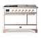 ILVE Majestic III 48-inch Dual Fuel Range with 5 Liquid Propane Burner, Griddle, French Top and Solid Door Electric Oven in White with Copper Trim (UM48FSQNR3WHPLP)