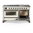 ILVE Majestic III 60-inch Dual Fuel Range with 5 Liquid Propane Burner, Griddle and Triple Glass Door Electric Oven in Antique White with Burnished Trim (UM60FNR3AWBLP)