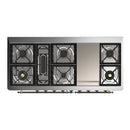 ILVE Majestic III 60-inch Dual Fuel Range with 7 Natural Gas Burner, Griddle and Triple Glass Door Electric Oven in Antique White with Burnished Trim (UM60FNR3AWB)