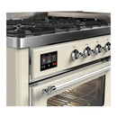 ILVE Majestic III 60-inch Dual Fuel Range with 7 Natural Gas Burner, Griddle and Triple Glass Door Electric Oven in Antique White with Chrome Trim (UM60FNR3AWC)