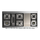 ILVE Majestic III 60-inch Dual Fuel Range with 7 Natural Gas Burner, Griddle and Triple Glass Door Electric Oven in Antique White with Chrome Trim (UM60FNR3AWC)