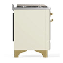 ILVE Majestic III 60-inch Dual Fuel Range with 7 Natural Gas Burner, Griddle and Triple Glass Door Electric Oven in Antique White with Brass Trim (UM60FNR3AWG)