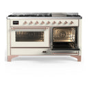 ILVE Majestic III 60-inch Dual Fuel Range with 5 Liquid Propane Burner, Griddle and Triple Glass Door Electric Oven in Antique White with Copper Trim (UM60FNR3AWPLP)