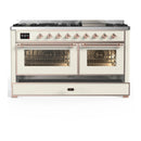 ILVE Majestic III 60-inch Dual Fuel Range with 5 Liquid Propane Burner, Griddle and Triple Glass Door Electric Oven in Antique White with Copper Trim (UM60FNR3AWPLP)