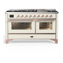 ILVE Majestic III 60-inch Dual Fuel Range with 5 Liquid Propane Burner, Griddle and Triple Glass Door Electric Oven in Antique White with Copper Trim (UM60FNR3AWPLP)