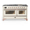 ILVE Majestic III 60-inch Dual Fuel Range with 5 Liquid Propane Burner, Griddle and Triple Glass Door Electric Oven in Antique White with Copper Trim (UM60FNR3AWPLP)