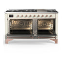 ILVE Majestic III 60-inch Dual Fuel Range with 7 Natural Gas Burner, Griddle and Triple Glass Door Electric Oven in Antique White with Copper Trim (UM60FNR3AWP)