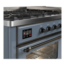 ILVE Majestic III 60-inch Dual Fuel Range with 7 Natural Gas Burner, Griddle and Triple Glass Door Electric Oven in Blue Grey with Burnished Trim (UM60FNR3BGB)