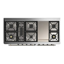ILVE Majestic III 60-inch Dual Fuel Range with 7 Natural Gas Burner, Griddle and Triple Glass Door Electric Oven in Blue Grey with Burnished Trim (UM60FNR3BGB)