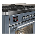 ILVE Majestic III 60-inch Dual Fuel Range with 5 Liquid Propane Burner, Griddle and Triple Glass Door Electric Oven in Blue Grey with Chrome Trim (UM60FNR3BGCLP)