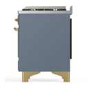 ILVE Majestic III 60-inch Dual Fuel Range with 7 Natural Gas Burner, Griddle and Triple Glass Door Electric Oven in Blue Grey with Brass Trim (UM60FNR3BGG)