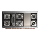ILVE Majestic III 60-inch Dual Fuel Range with 7 Natural Gas Burner, Griddle and Triple Glass Door Electric Oven in Blue Grey with Copper Trim (UM60FNR3BGP)