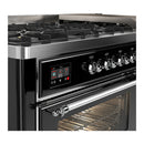ILVE Majestic III 60-inch Dual Fuel Range with 5 Liquid Propane Burner, Griddle and Triple Glass Door Electric Oven in Glossy Black with Chrome Trim (UM60FNR3BKCLP)