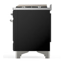 ILVE Majestic III 60-inch Dual Fuel Range with 7 Natural Gas Burner, Griddle and Triple Glass Door Electric Oven in Glossy Black with Chrome Trim (UM60FNR3BKC)